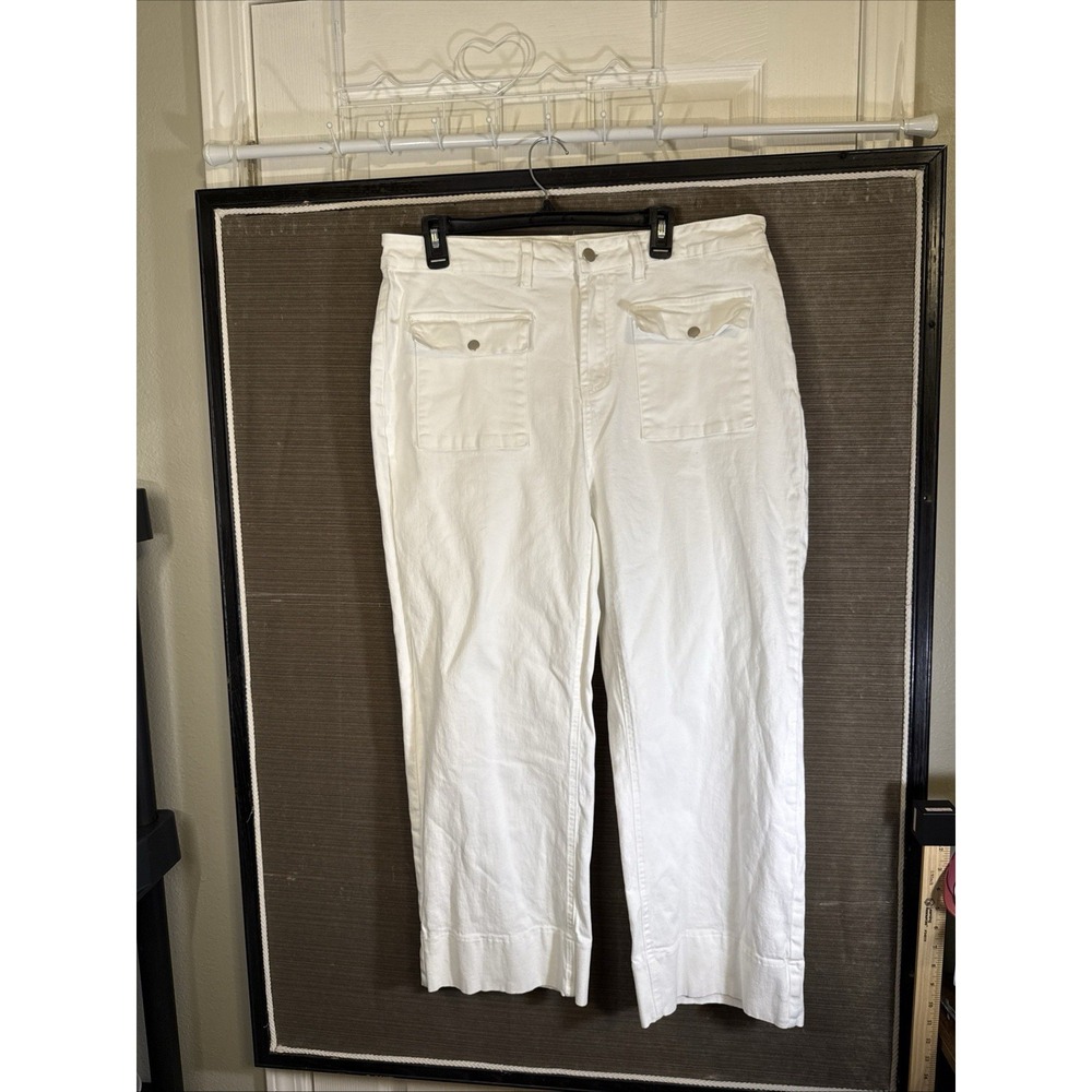 Women's White Stretch Wide Leg Patch Pocket Crop Pants Size 2XL  Summer
